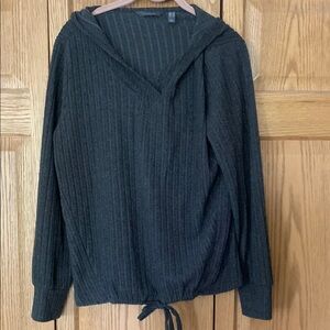 AnyBody Black Ribbed Tie Front Sailor Collar Blouse